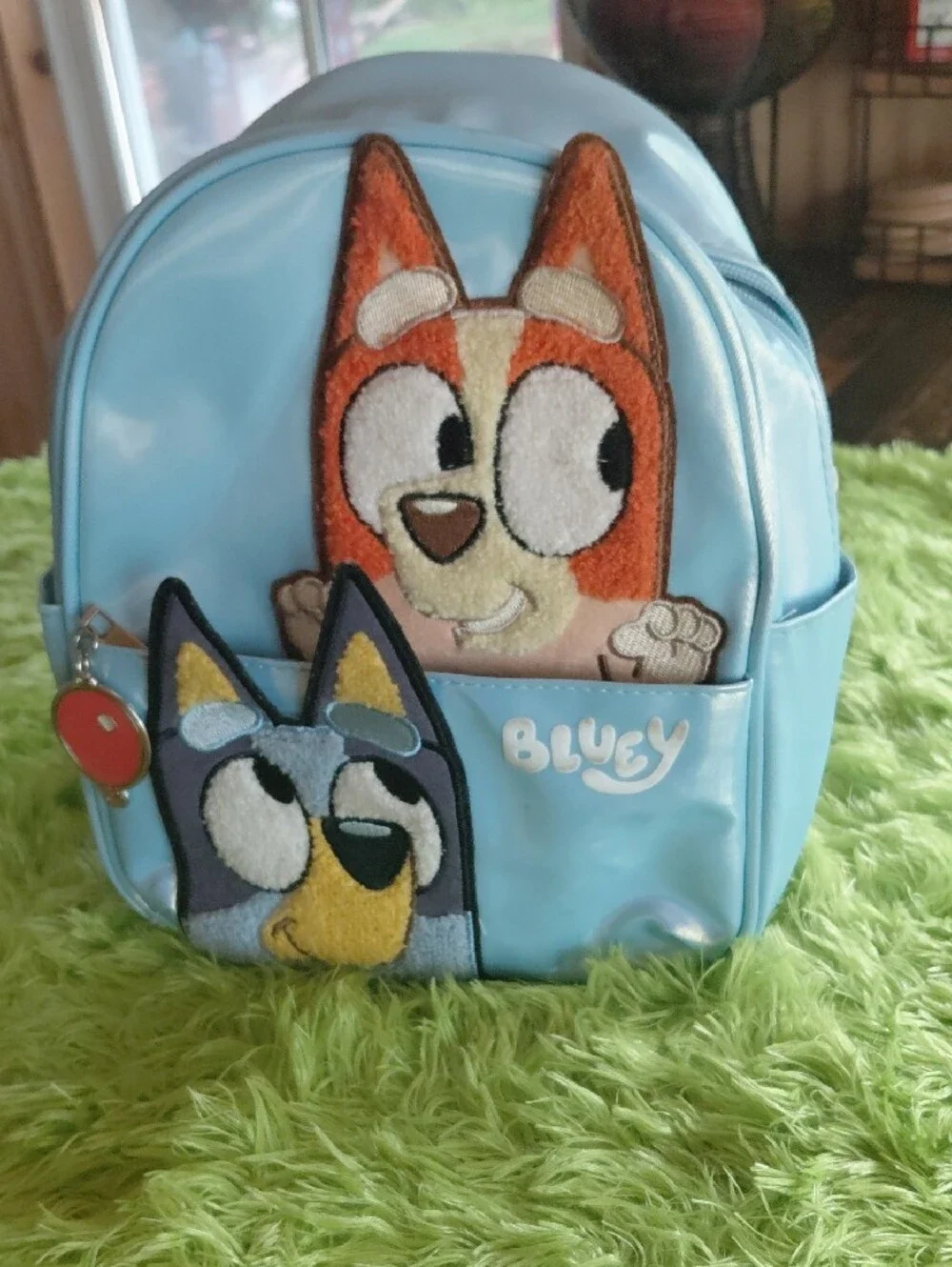 Bluey Light Blue Kids Backpack with Character Patches